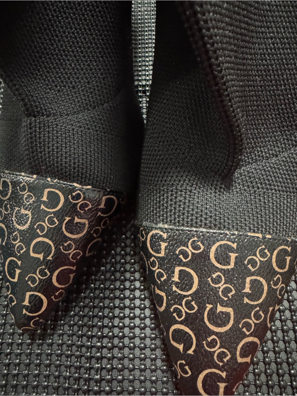 GUESS Black Sock-Style Stiletto Heels with Gold G Monogram
